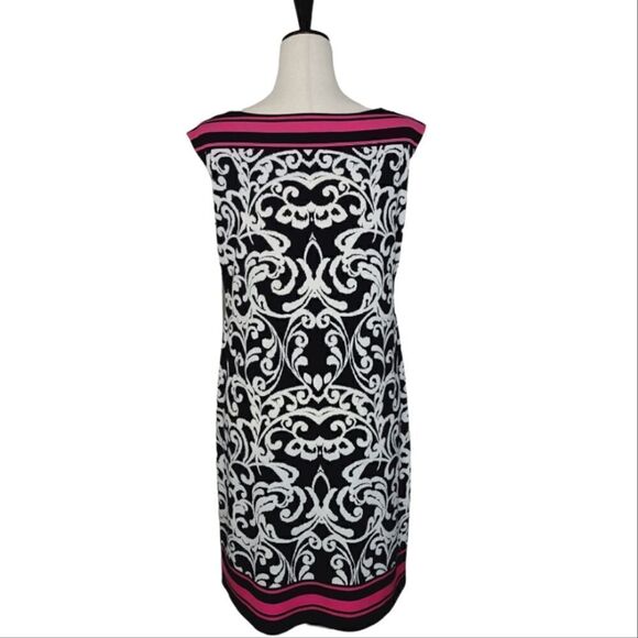 Jessica Howard Black White & Pink Baroque Print Boat Neck Shift Dress Size M - Picture 4 of 8